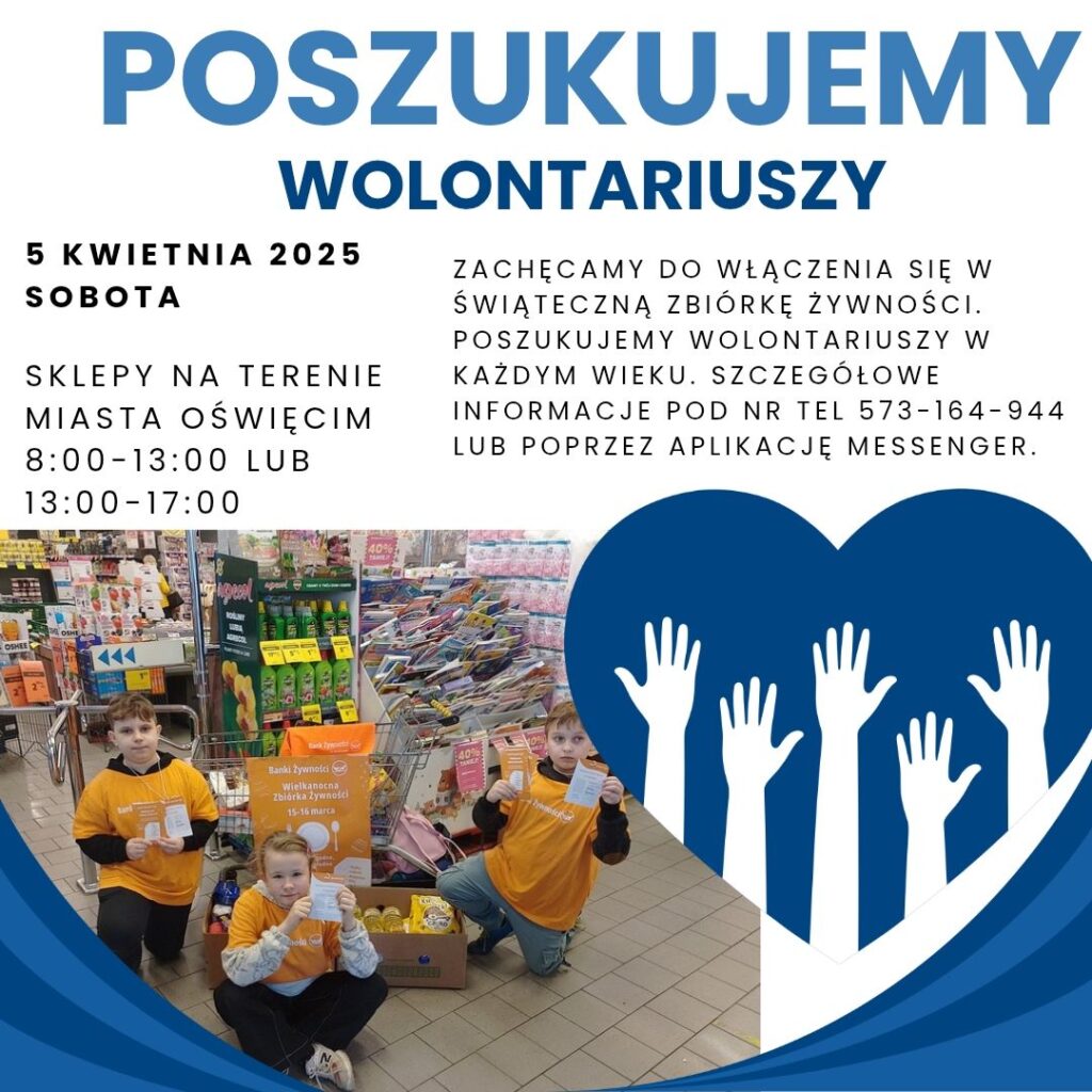Plakat POSZUKUJEMY WOLONTARIUSZY